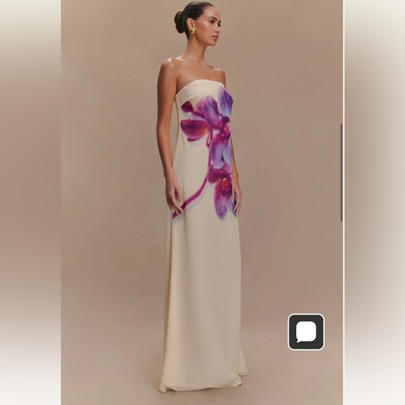 Meshki Dresses & Skirts - Meshki Cream Maxi Dress with Purple Floral Design